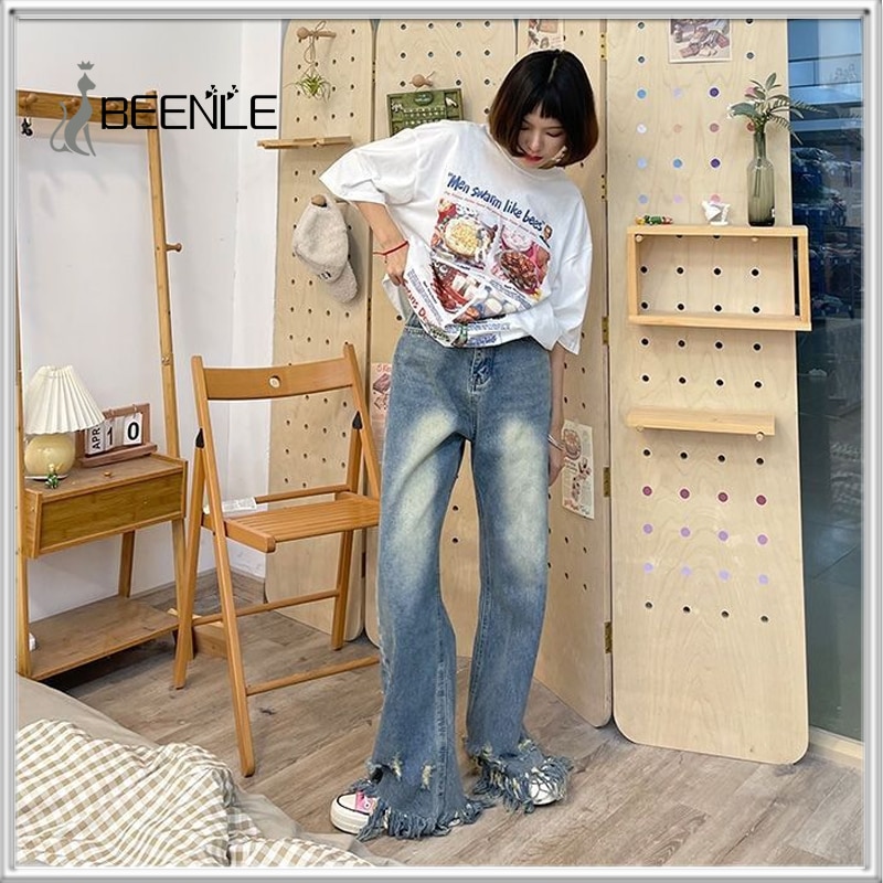 BEENLE Jeans Woman 2022 Spring Summer Straight-leg Jeans High Waist Pants Street Style Wide-leg Loose Trousers Women